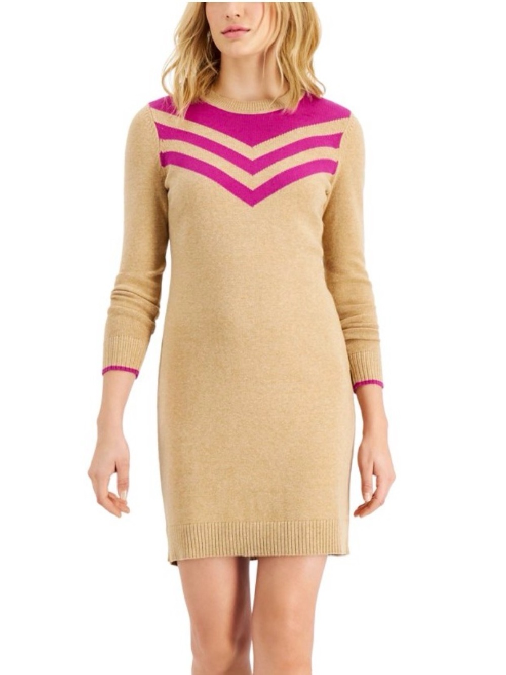NWT Charter Club XL Chevron Crewneck Sweater dress — Camel & Magenta